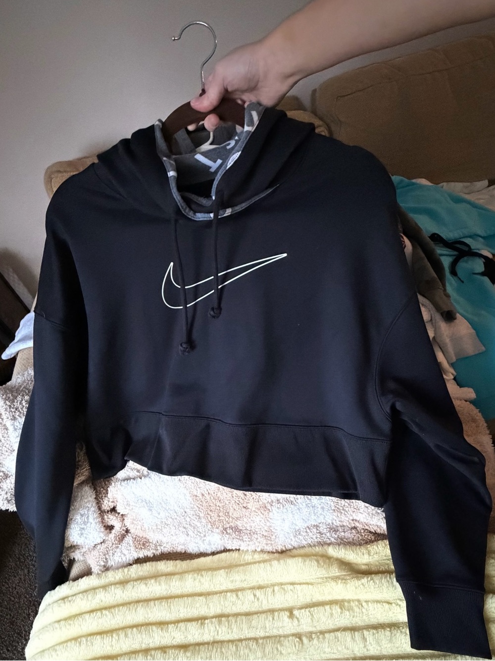 Nike Black Cropped Hoodie with White Swoosh